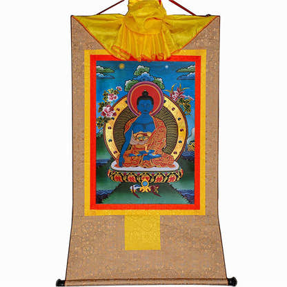 Akshobhya-A Buddha before Bhaisajyaguru Medicine Buddha - Tibetan thangka painting, view 7