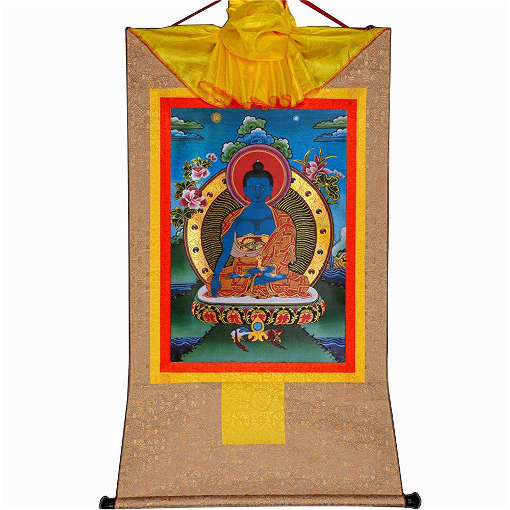 Akshobhya-A Buddha before Bhaisajyaguru Medicine Buddha - Tibetan thangka painting, view 7