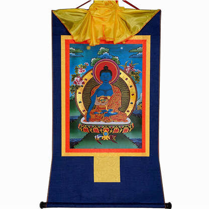 Akshobhya-A Buddha before Bhaisajyaguru Medicine Buddha - Tibetan thangka painting, view 9