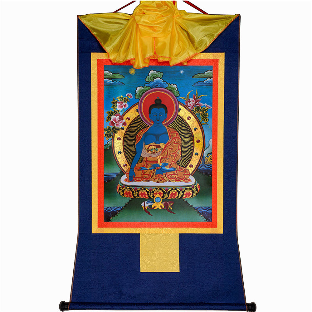 Gandhanra Bronzing Printed Tibetan Thangka Art - Akshobhya Thangka, Hand Framed Tibetan Buddhist Thangka Wall Hanging