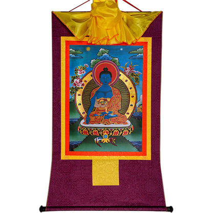 Gandhanra Bronzing Printed Tibetan Thangka Art - Akshobhya Thangka, Hand Framed Tibetan Buddhist Thangka Wall Hanging