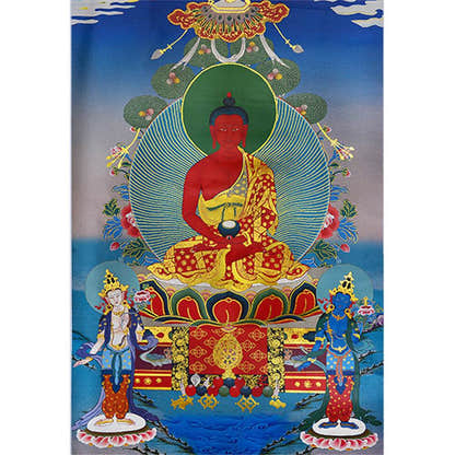 Amitayus,Amida,Amitabha - Tibetan thangka painting, close-up detail