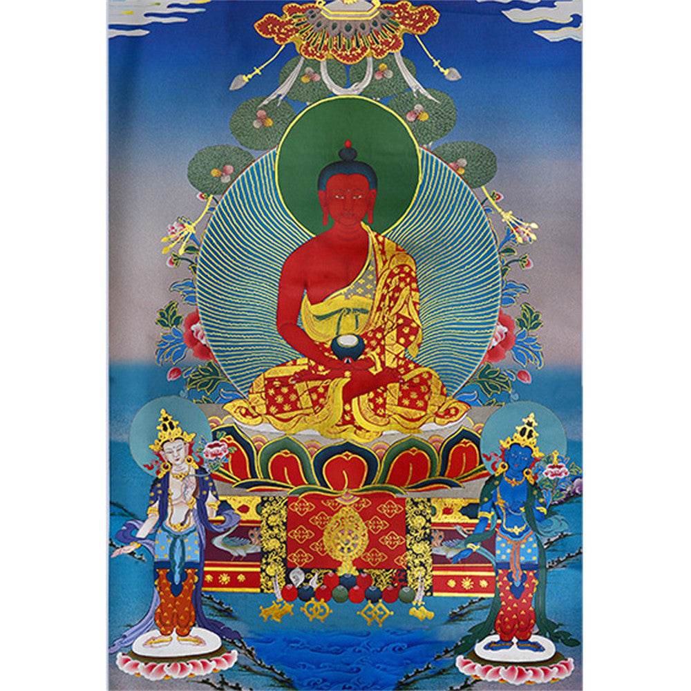 Amitayus,Amida,Amitabha - Tibetan thangka painting, close-up detail