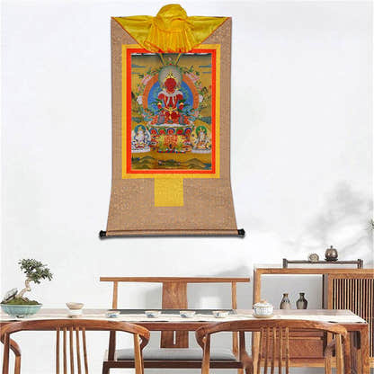 Amitayus-Buddha Of Infinite Life - Tibetan thangka painting, close-up detail