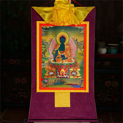 Bhaisajyaguru-Medicine Buddha - Tibetan thangka painting, view 13