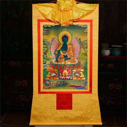 Bhaisajyaguru-Medicine Buddha - Tibetan thangka painting, view 16