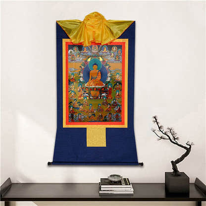 Eighteen Arhats,18 Luohan - Tibetan thangka painting, detailed view