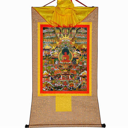Elysium of Buddhism,Sukhavati - Tibetan thangka painting, view 9