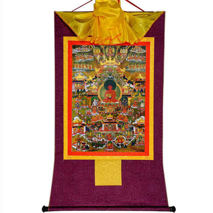 Elysium of Buddhism,Sukhavati - Tibetan thangka painting, view 13
