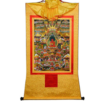 Elysium of Buddhism,Sukhavati - Tibetan thangka painting, view 15