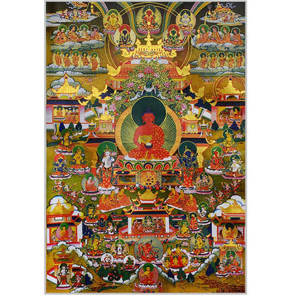 Elysium of Buddhism,Sukhavati - Tibetan thangka painting, view 7