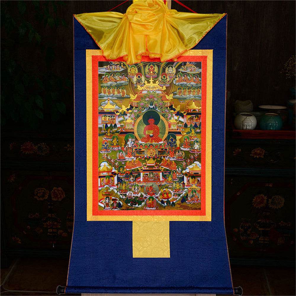 Elysium of Buddhism,Sukhavati - Tibetan thangka painting, view 12