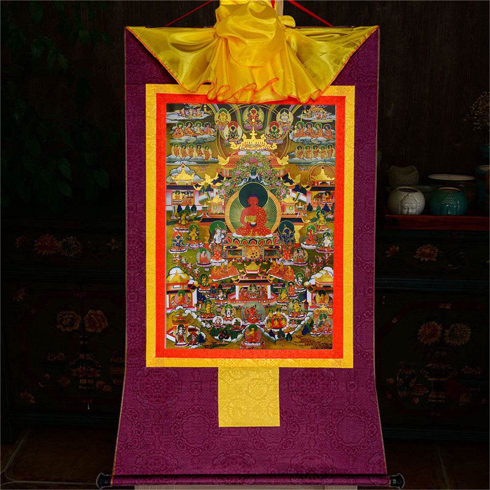Elysium of Buddhism,Sukhavati - Tibetan thangka painting, view 14