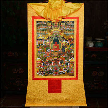 Elysium of Buddhism,Sukhavati - Tibetan thangka painting, view 16
