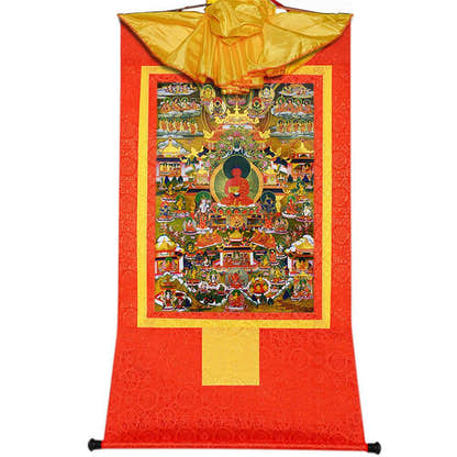 Elysium of Buddhism,Sukhavati - Tibetan thangka painting, view 17