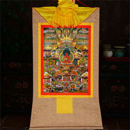 Elysium of Buddhism,Sukhavati - Tibetan thangka painting, view 10