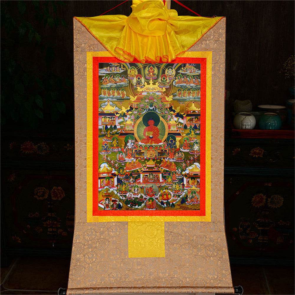 Elysium of Buddhism,Sukhavati - Tibetan thangka painting, view 10