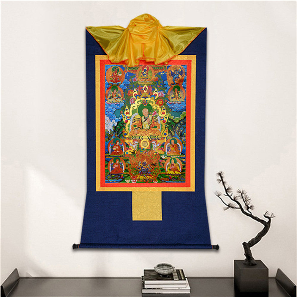 Gandhanra-Thangka-Art-Great-Sakyapa-SchoolGandhanra Bronzing Printed Tibetan Thangka Art - Great Sakyapa Thangka, Hand Framed Tibetan Buddhist Thangka Wall Hanging