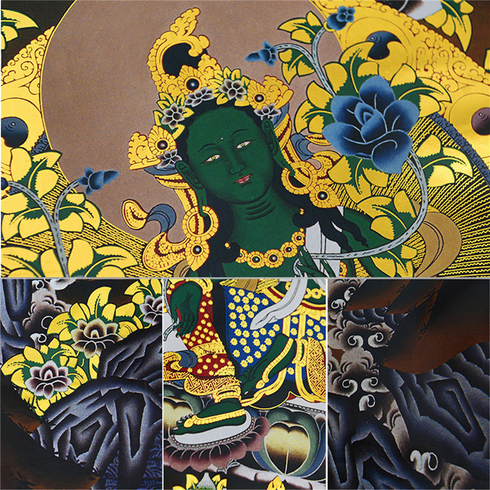 Gandhanra-Thangka-Art-Green-Tara-in-Black-Style