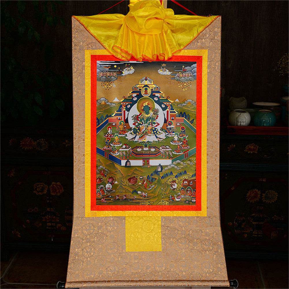Green Tara in Mandala - Tibetan thangka painting, view 8