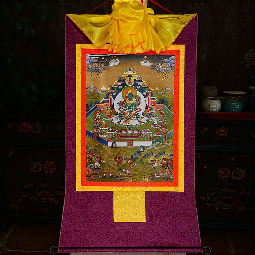 Green Tara in Mandala - Tibetan thangka painting, view 13