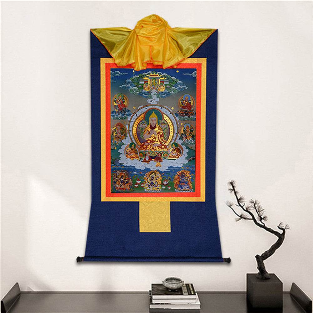 Je Tsongkhapa,Losang Drakpa,Je Rinpoche - Tibetan thangka painting, detailed view
