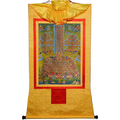 Je Tsongkhapa,Losang Drakpa,Je Rinpoche on Refuge Tree - Tibetan thangka painting, view 13