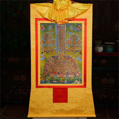 Je Tsongkhapa,Losang Drakpa,Je Rinpoche on Refuge Tree - Tibetan thangka painting, view 16