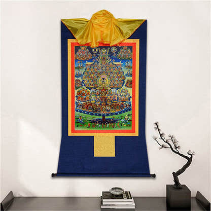 Karma Kagyu Refuge Tree - Tibetan thangka painting, detailed view