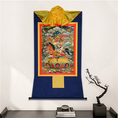 Gandhanra Bronzing Printed Tibetan Thangka Art - King Gesar Thangka, Hand Framed Tibetan Buddhist Thangka Wall Hanging