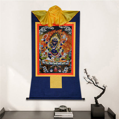 Gandhanra-Thangka-Art-MahakalaGandhanra Bronzing Printed Tibetan Thangka Art -  Mahakala Thangka, Hand Framed Tibetan Buddhist Thangka Wall Hanging
