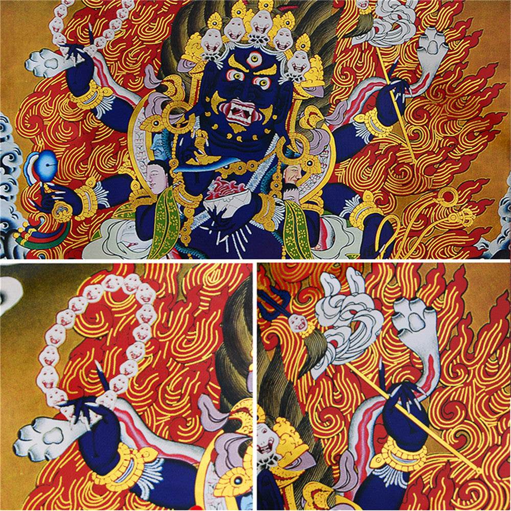 ནག་པོ་ཆེན་པོ། Six Armed Mahakala - Tibetan thangka painting, view 17