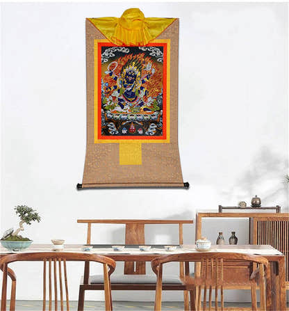 ནག་པོ་ཆེན་པོ། Six Armed Mahakala - Tibetan thangka painting, view 7