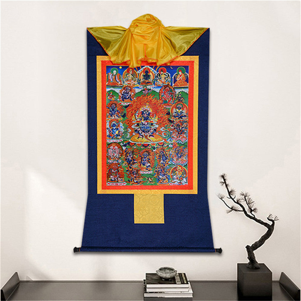 Gandhanra Bronzing Printed Tibetan Thangka Art -  Mahakala Thangka, Hand Framed Tibetan Buddhist Thangka Wall Hanging