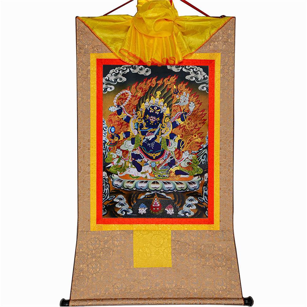 ནག་པོ་ཆེན་པོ། Six Armed Mahakala - Tibetan thangka painting, view 8