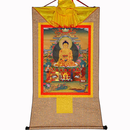Shakyamuni,Gautama Buddha - Tibetan thangka painting, view 8