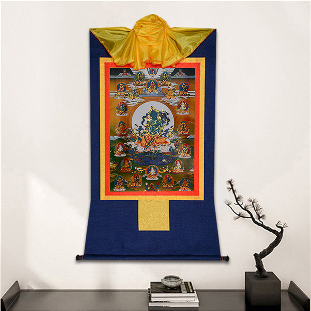 Gandhanra-Thangka-Art-The-21-TarasGandhanra Bronzing Printed Tibetan Thangka Art- The 21 Tara Thangka, Hand Framed Tibetan Buddhist Thangka Wall Hanging