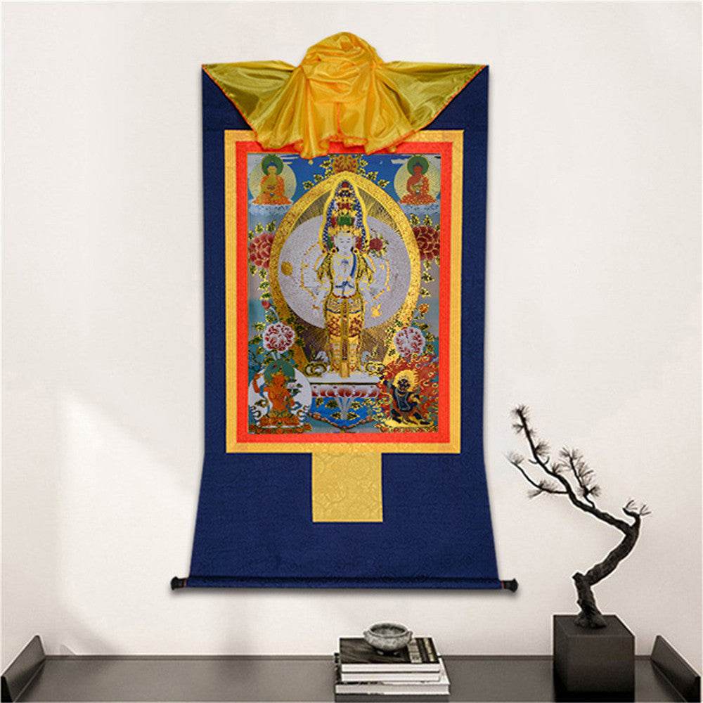 Avalokitesvara - Tibetan thangka painting, detailed view