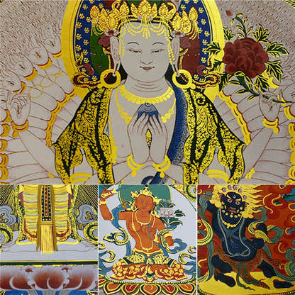 Avalokitesvara - Tibetan thangka painting, view 15