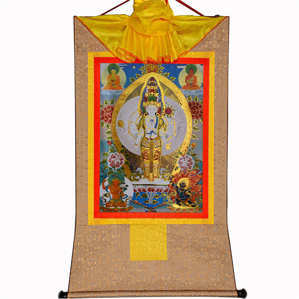 Gandhanra-Thangka-Art-Thousand-Armed-Avalokitesvara-Padmapani-Beige