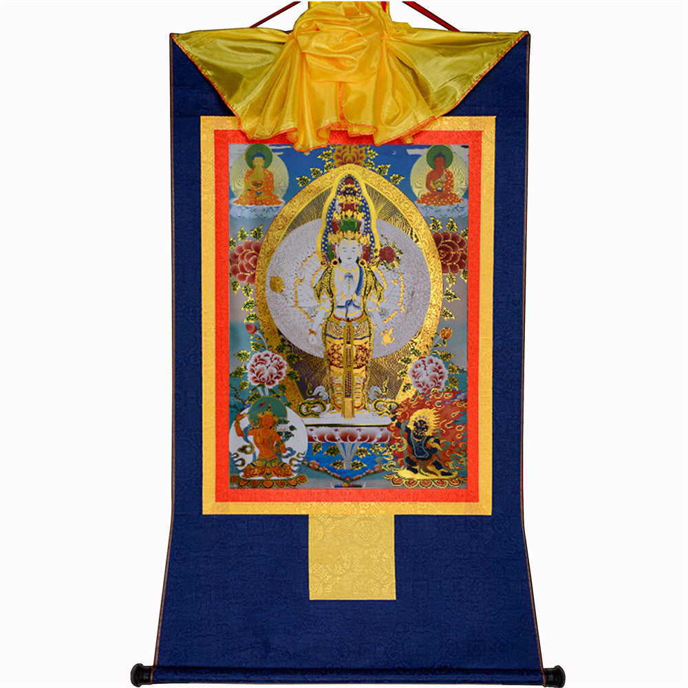 Gandhanra-Thangka-Art-Thousand-Armed-Avalokitesvara-Padmapani-Blue