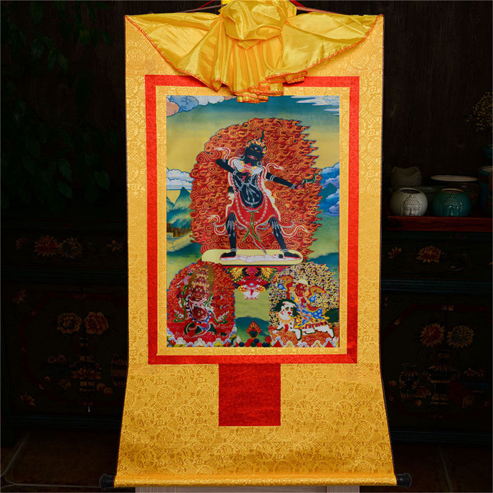    Gandhanra-Thangka-Art-Three-Dharmapalas-of-the-Gelug-school-PaldenLhamo-Mahakala-Yamantaka