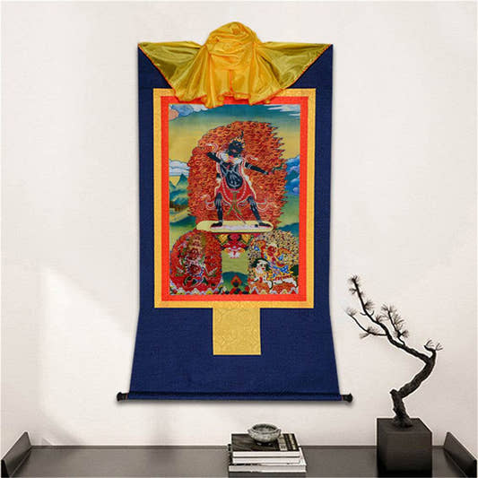 Ekajati,Rahula,Vajrasadhu - Tibetan thangka painting, detailed view
