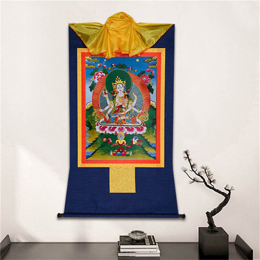 Usnisa Vijaya - Crown Superb Victory Dharani - Tibetan thangka painting, detailed view