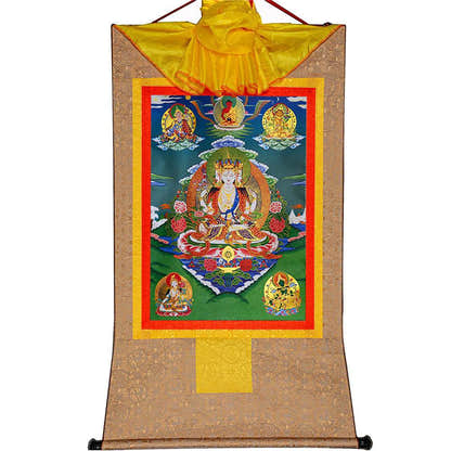Usnisa Vijaya and 5 Healing Buddhas - Tibetan thangka painting, view 7