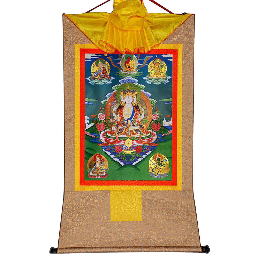 Usnisa Vijaya and 5 Healing Buddhas - Tibetan thangka painting, view 7