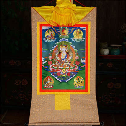 Usnisa Vijaya and 5 Healing Buddhas - Tibetan thangka painting, view 8