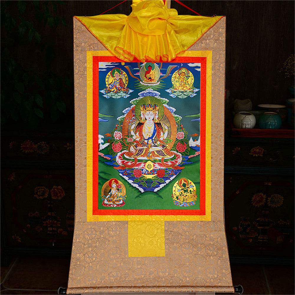 Usnisa Vijaya and 5 Healing Buddhas - Tibetan thangka painting, view 8