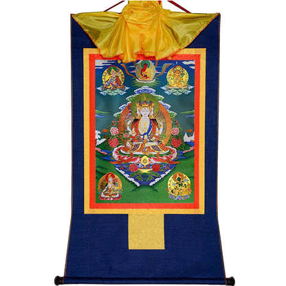 Usnisa Vijaya and 5 Healing Buddhas - Tibetan thangka painting, view 9