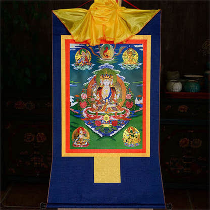 Usnisa Vijaya and 5 Healing Buddhas - Tibetan thangka painting, view 10